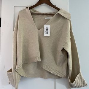 12th Tribe Brady Beige Collard Sweater